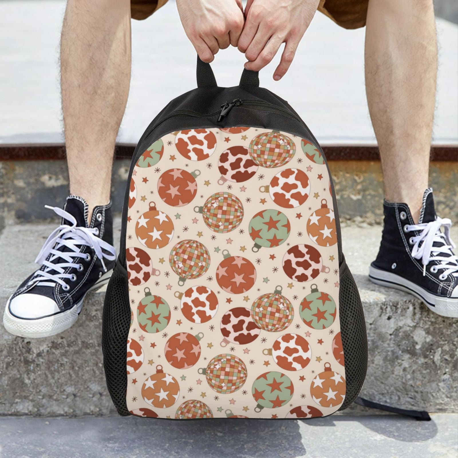 Xecao Cow Spots And Disco Ball Print School Backpack with Laptop Compartment Small Travel Laptop Backpack for Women Men Waterproof College Backpack Simple School Bag