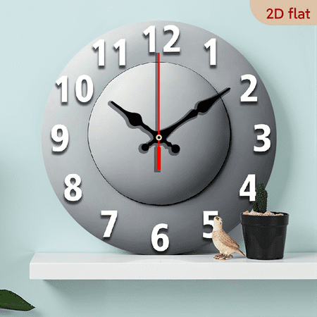 2D Flat 1pc 10Inch Minimalist Wooden Wall Clock - Gray White Round Silent Quartz Clock for Living Room Decor, Battery Operated (AA Battery Not Included), Telling Time Modern