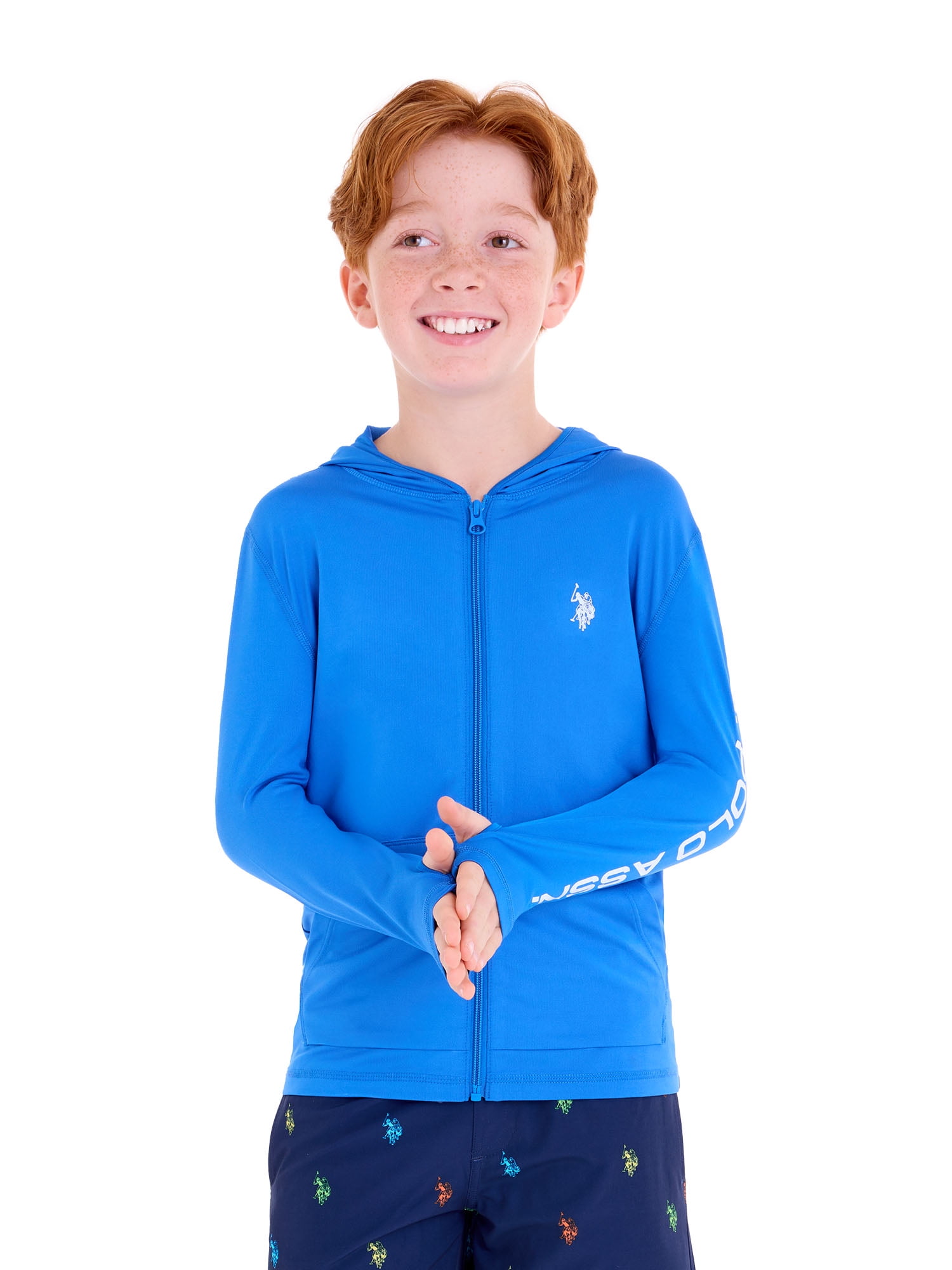 U.S. Polo Assn. Boys Long Sleeve Hooded Zip-Up Rashguard, Sizes 4-18