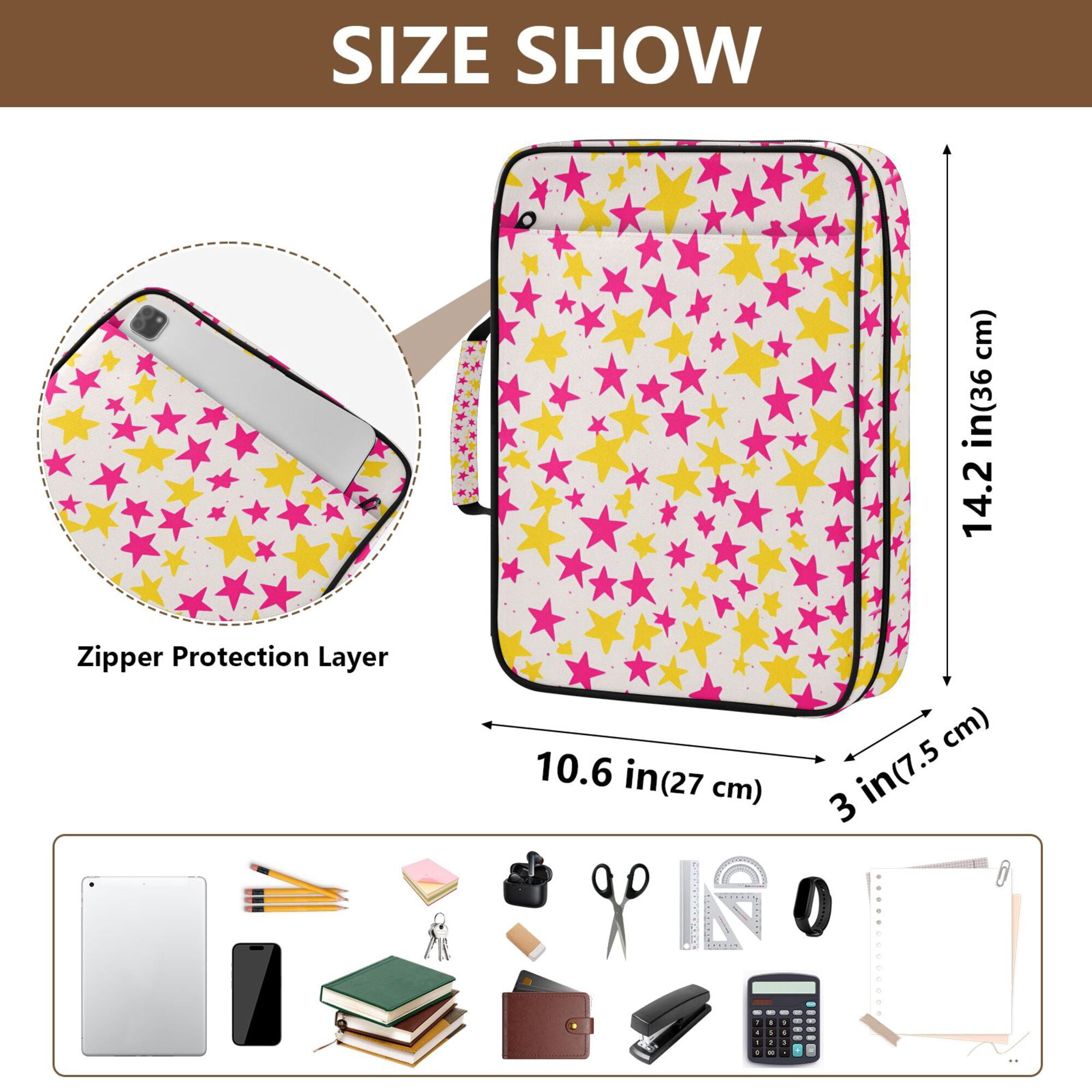 FORMRS Accordion File Folder A4 Size 7-Pocket Expanding Document Organizer Bag with 3 Ring Binder, Beige Stars