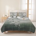 thumbnail image 3 of Quilts Twin XL Size Bedding Set, Plum Flowers Branch Lightweight Quilted Comforter, Cherry Blossom Ombre Green Moon Night Soft Bedspread Coverlet with Pillow Covers for All Season, 68" x 98", 3 of 9