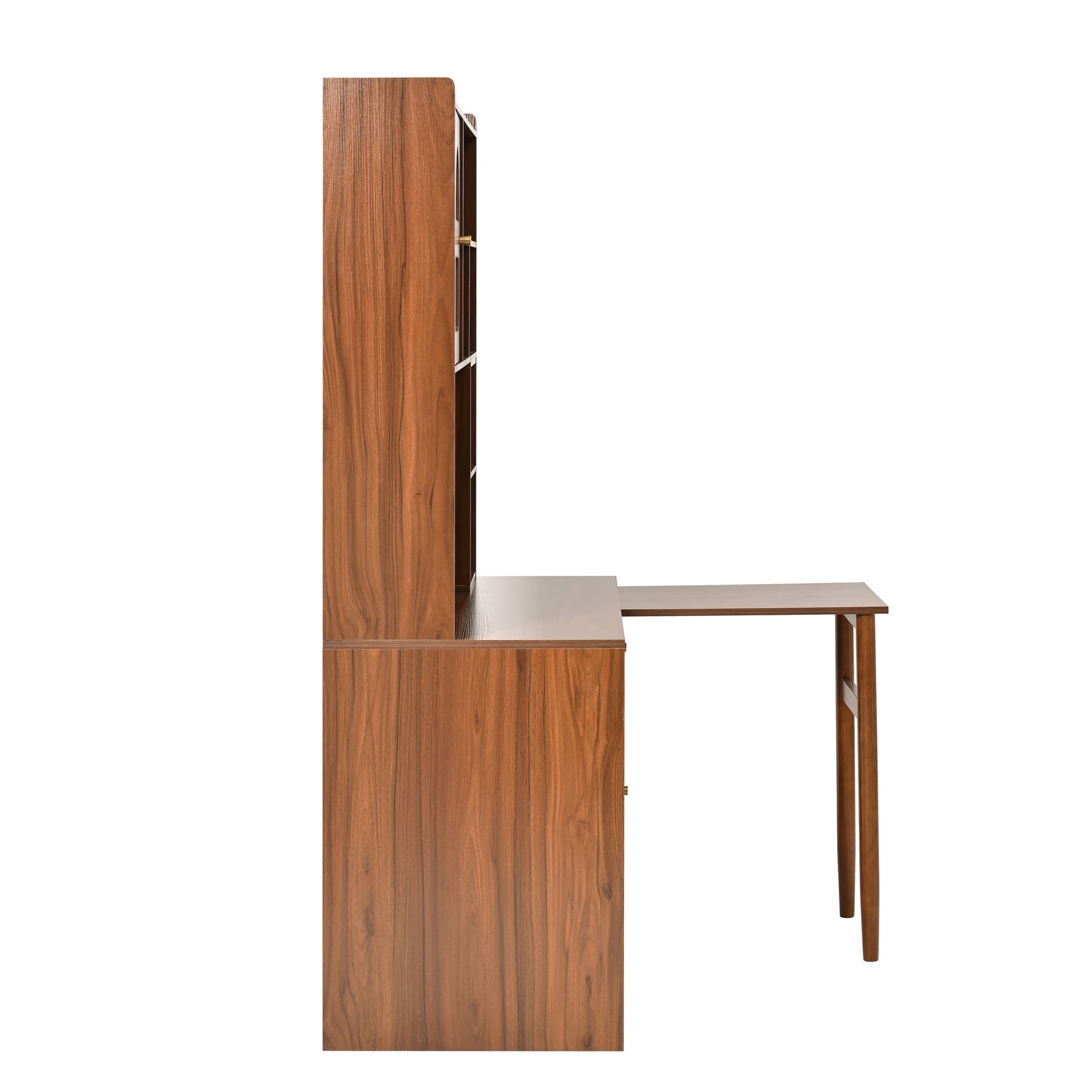Noble House Rotating Computer Desk with Storage Cabinets, Shelves and Drawer, Walnut