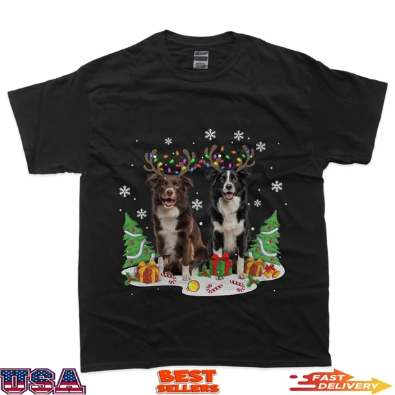 Border Collie Holiday Lights Cozy Winter Cheer Unisex T-Shirt up to size 5XL