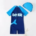 thumbnail image 4 of Little Baby Boys One Piece Swimsuit for Toddler Cartoon Short Sleeve Sun Protection Zip Bathing Suit with Hat, 4 of 6