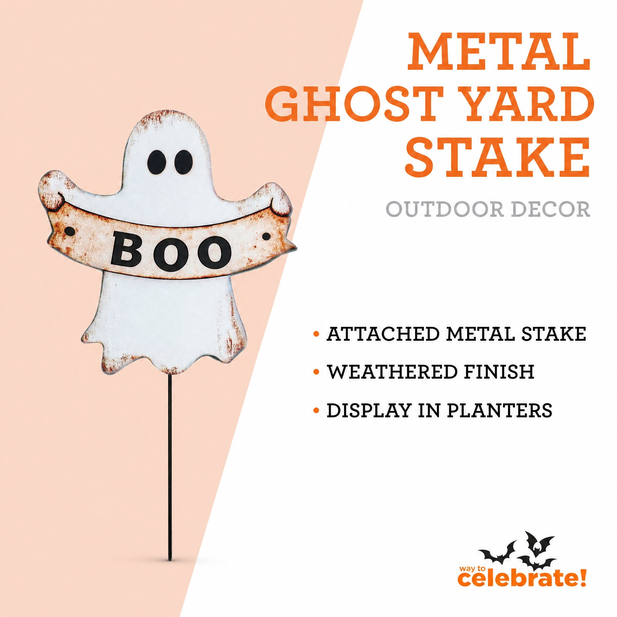 Metal Ghost Yard Stake Decoration, Black and White, Halloween by Way To Celebrate