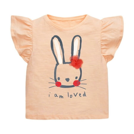

Phenas Toddler girl Bunny T-Shirts Kids Ruffle Sleeve Shirt Cotton Tank Casual Tee Tops 2-7 Years