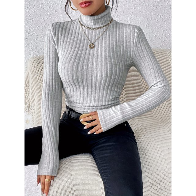 Pull Col Roulé Élégant Couleur Unie Manches Longues pour Automne Hiver Femmes