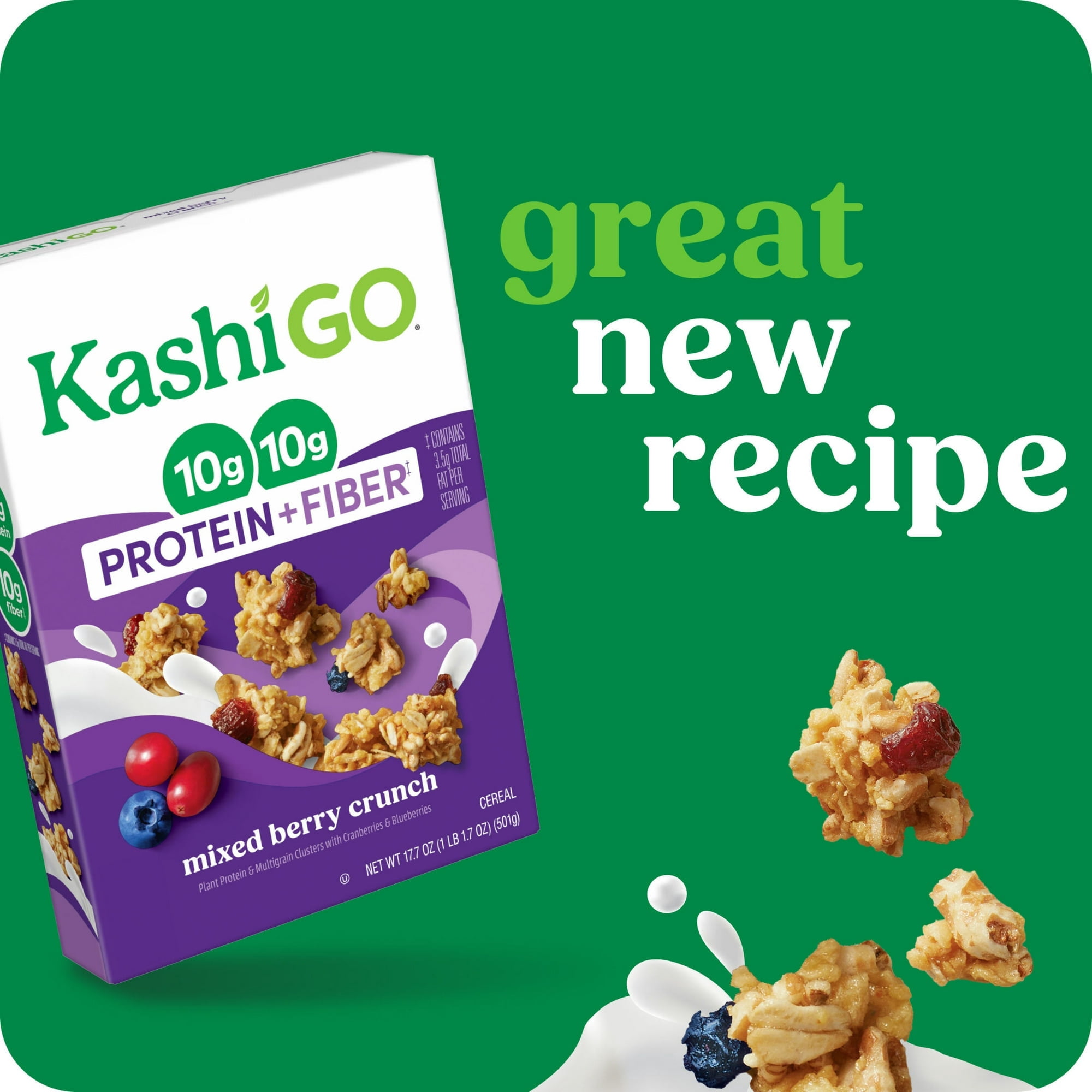 Kashi GO Protein Cereal, 10g Protein, 10g Fiber, Mixed Berry Crunch, 17.7oz Box