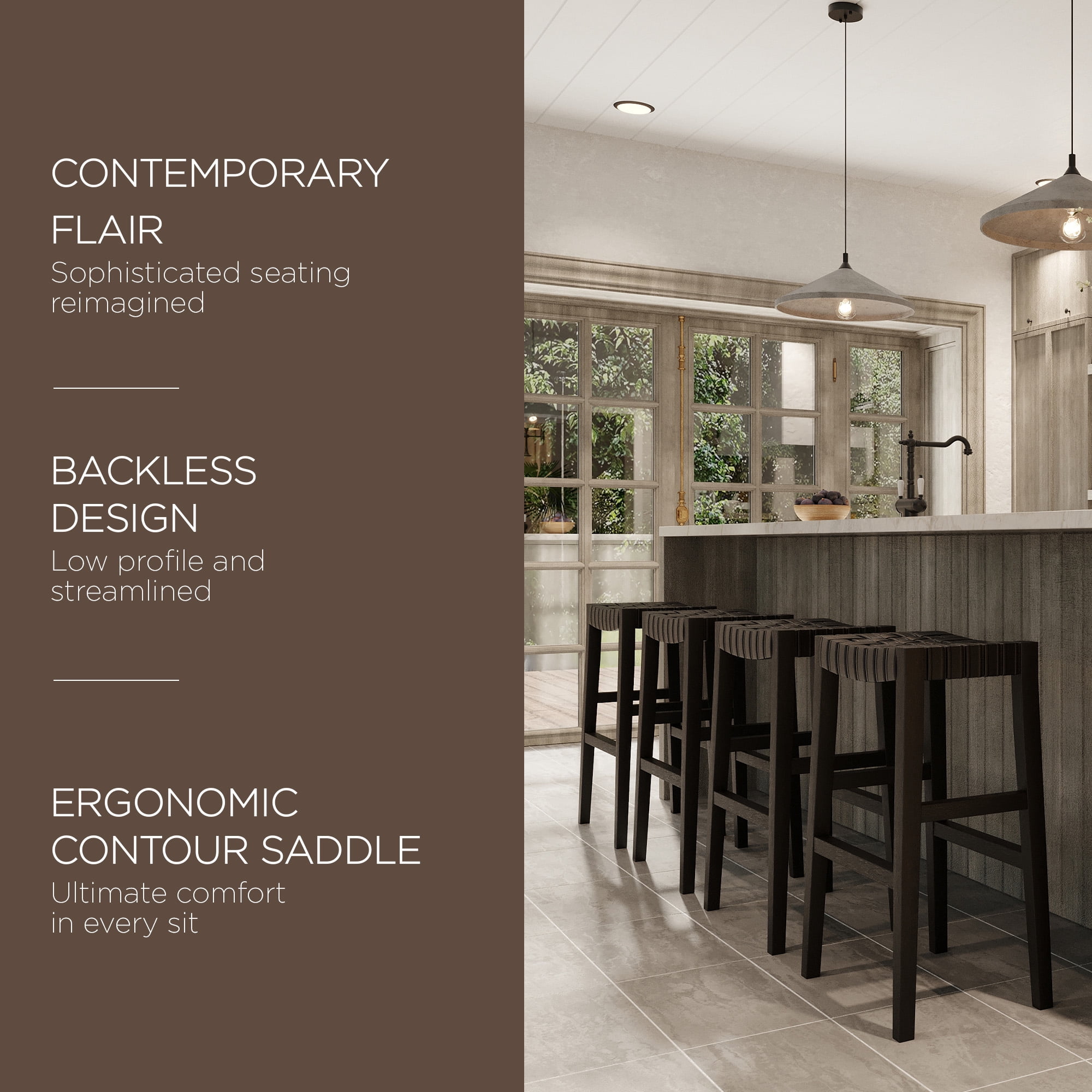 Maven Lane 31" Emerson Bar Height Stool - Weathered Brown Wood Finish & Marksman Saddle Vegan Leather Bar Stools - Artisan Backless Design Brings Rustic Elegance to Your Kitchen, Dining Area
