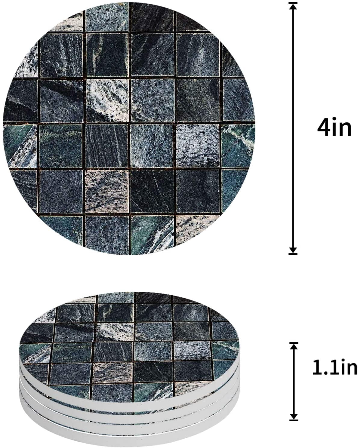FMSHPON Marble Texture Set of 4 Round Coaster for Drinks, Absorbent ...