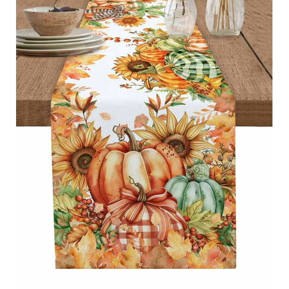 Ldtrchee Orange Pumpkins Fall Thanksgiving Table Runner 72 Inches, Maple Leaf Bed Runner Dresser Scarves Tabletop for Indoor Outdoor Parties/Ceremony/Banquet, 14" x 72"