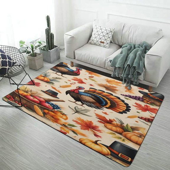 Happy Thanksgiving Pumpkin Turkey Home Decor Living Room Carpet Non-slip Soft Comfy Floor Rug Kitchen Bedroom Entrance Doormat Mats