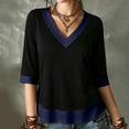 thumbnail image 2 of Enjoytime 3/4 Sleeve Tops for Women Patchwork V-Neck Flowy Blouses Trendy Casual Work Plus Size Shirts, 2 of 8