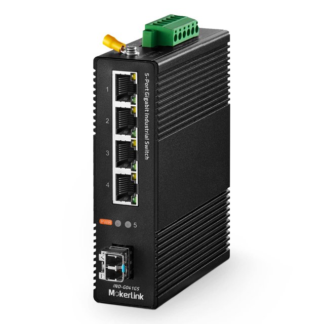 MokerLink Commutateur Réseau Industriel à 5 Ports, Ethernet 4 Gigabits, 1 SFP, Capacité de Commutation 14Gbps, IP40 (-40 à 185F), avec Alimentation UL