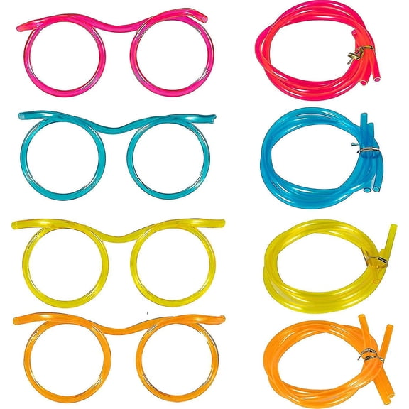 4 Pieces Silly Straws - Novelty Flexible Soft Drink Eyeglasses, Fun Party Drinking Straw Eye Glasses, Crazy Funky Drinking Tube for Party Supplies, Ch