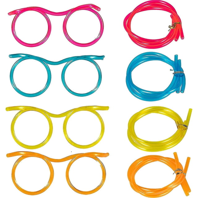 4 Pieces Silly Straws - Novelty Flexible Soft Drink Eyeglasses, Fun Party Drinking Straw Eye Glasses, Crazy Funky Drinking Tube for Party Supplies, Ch