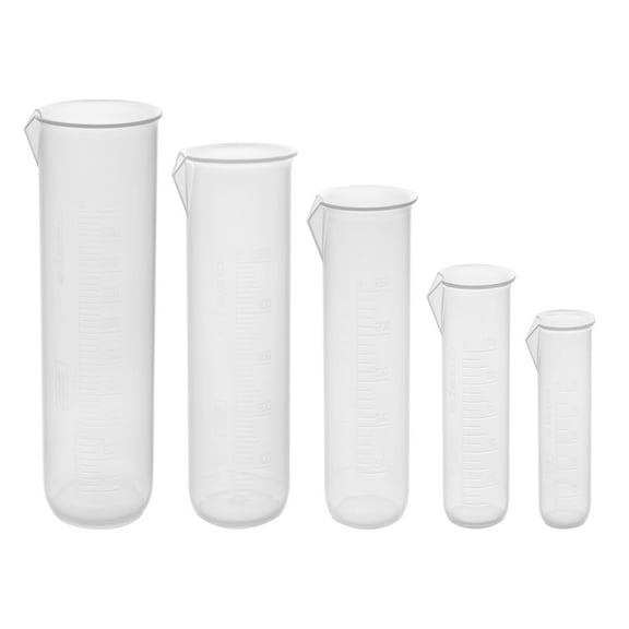 5 Piece Plastic Beaker Set, Polypropylene - 50ml, 100ml, 250ml, 500ml & 1000ml - Raised Graduations - With Spout - Eisco Labs