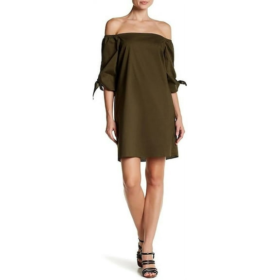 Love.Ady Off-The-Shoulder Tie Sleeve Dress, Olive - Medium