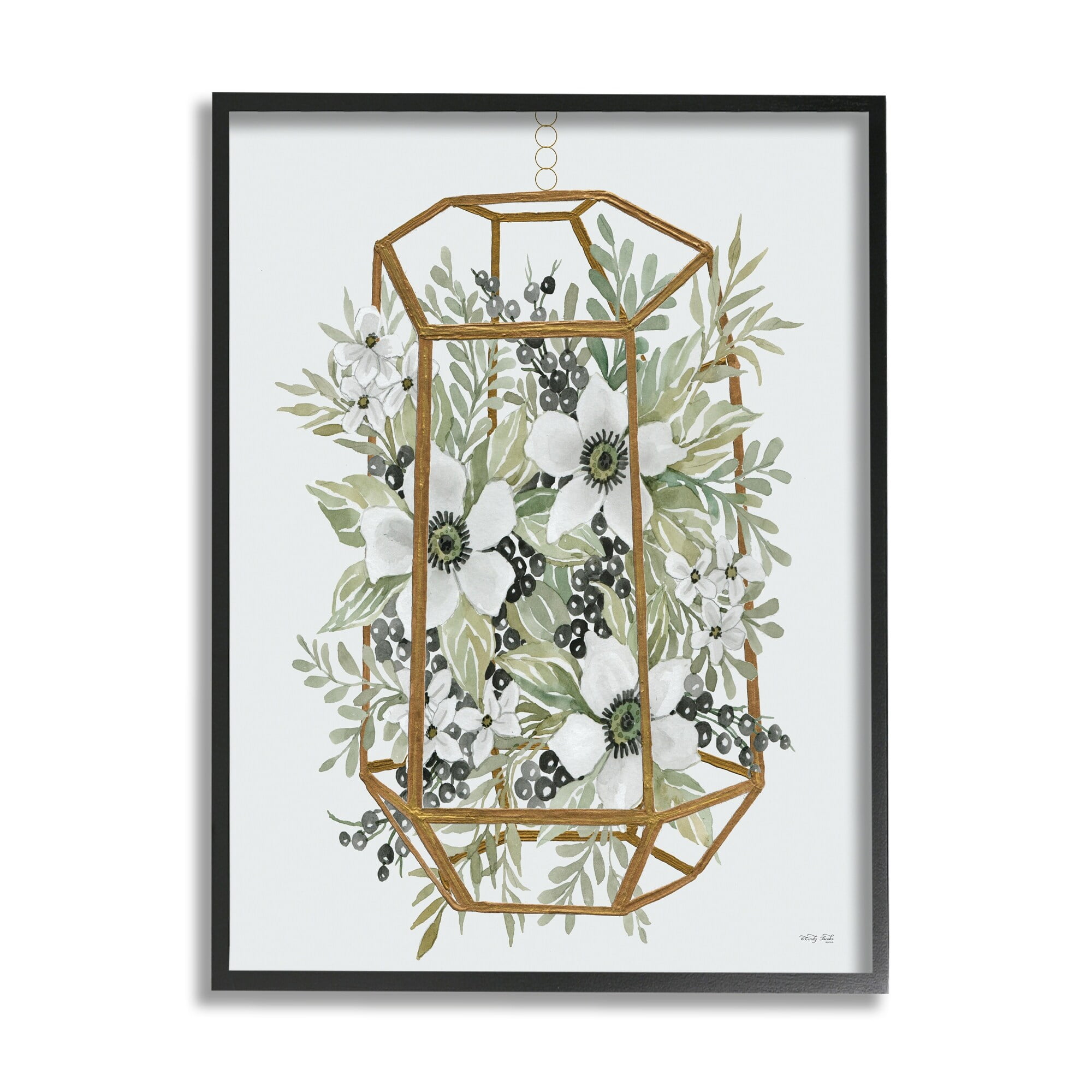 Stupell Industries White Floral Poppies Botanical Berries Modern Geometric Planter,16 x 20, Design by Cindy Jacobs