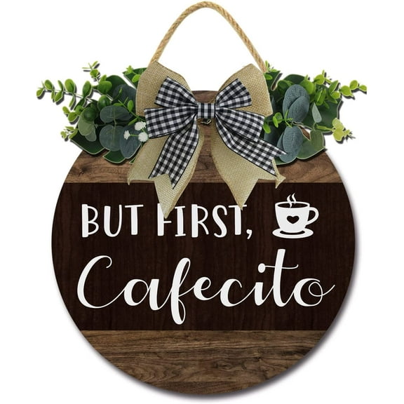 Eveokoki 12" But First Cafecito Coffee Bar Decor Sign，Farmhouse Wall Decor Wooden Round Retro Rustic Coffee Bar Decor Coffee Lover Coffee Station Decor Home Office Kitchen