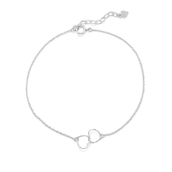 Double Heart Anklet Interlocking Ankle Bracelet Sterling Silver Adjustable