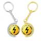 thumbnail image 1 of Logo fondo amarillo electricidad peligrosa Anillo de oro de metal llavero llavero, 1 of 4