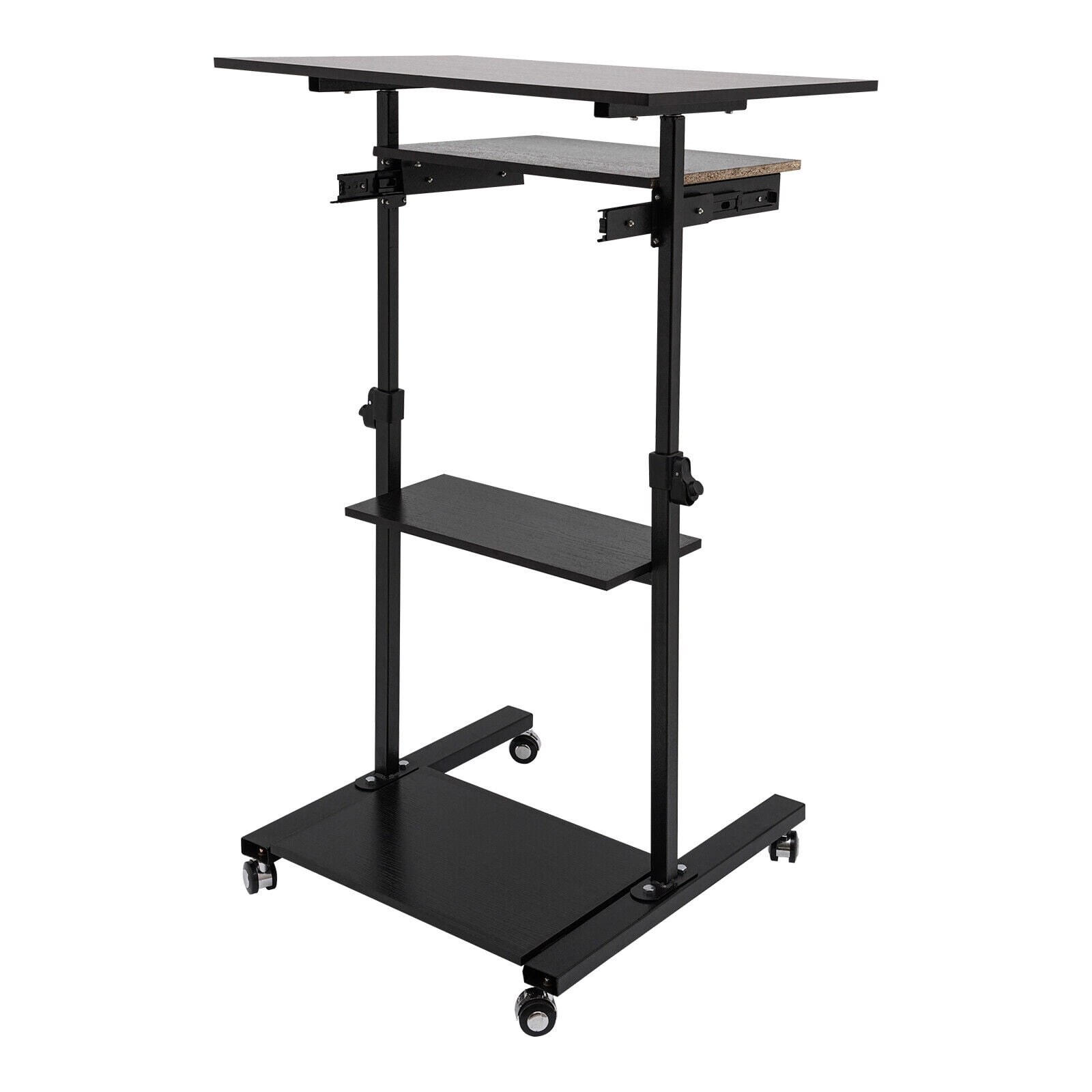 Stand Up Desk Cart Adjustable Table Height Black With 4 Countertops Mobile Standing Desk, Stand Up Work Station