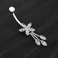 thumbnail image 4 of Navel Ring Rhinestone Flower Stainless Steel Body Piercing Jewelry Belly Ring, 4 of 10