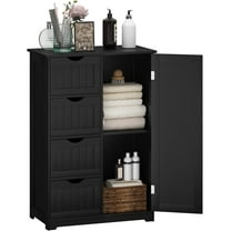 GLACER Bathroom Floor Cabinet, Multifunctional Storage Cabinet with 4 Drawers and 1 Door, Wooden Side Storage Organizer for Bathroom, Living Room or Kitchen, 22 x 12 x 32 inches (Black)