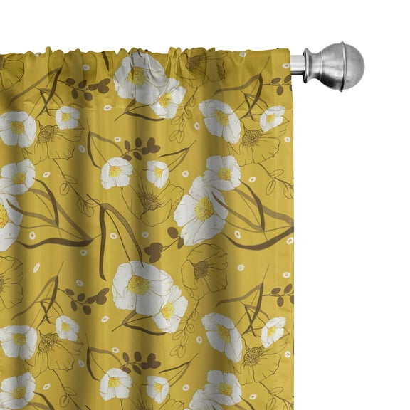 Ambesonne Hawaii Window Curtains, Flower Spring Blossom, Each 28" W x 63" L, Earth Yellow Umber