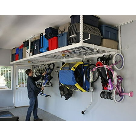 Saferacks 2 4x8 Overhead Racks Heavy Duty 24 45 Ceiling Drop White Value Combo Includes 18 Piece Accessory Hooks