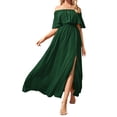 thumbnail image 4 of Franhais Women’s Fashion Solid Color Long Dress Sexy Off-the-shoulder Ruffles Split A-line Dress, 4 of 5