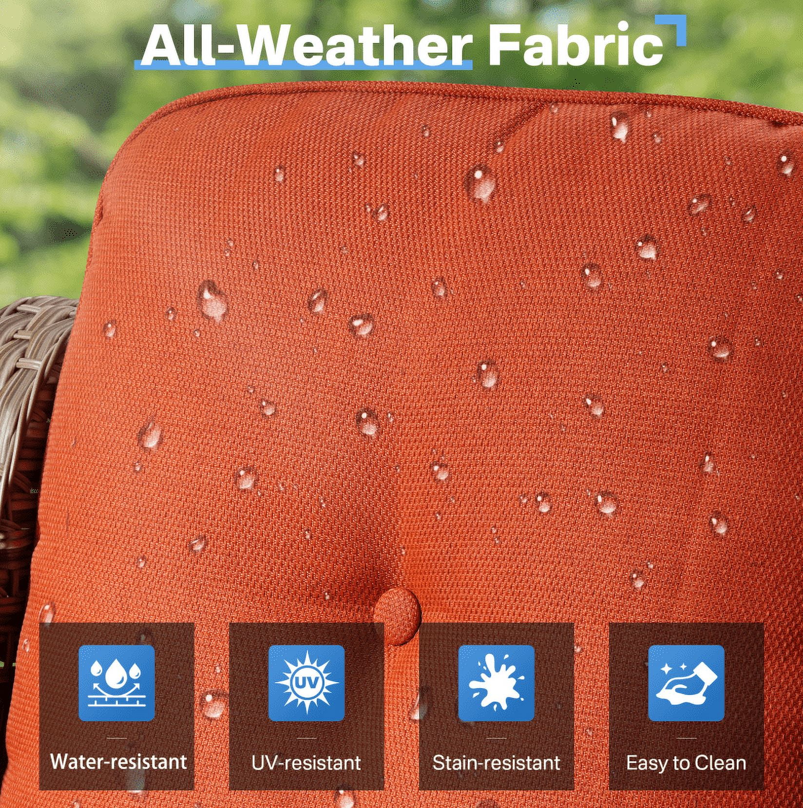 Vcatnet Patio Furniture Set with Fire Pit 8 Pieces Wicker Outdoor Sectionals High Back Outdoor Conversation Set with Ottoman, Coarse Orange Red