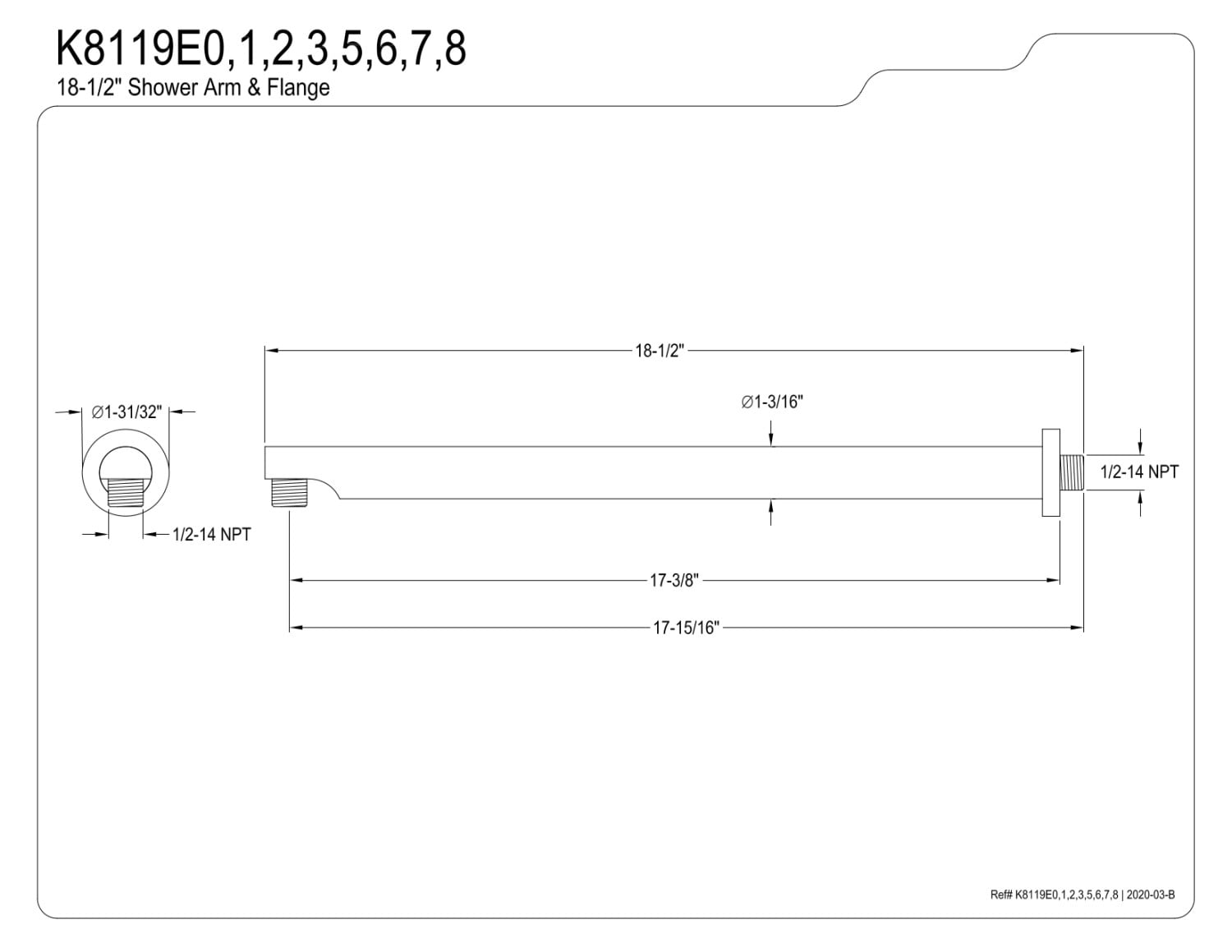 Kingston Brass K8119E5 Aquaelements 18" Brass Shower Arm with Flange, Oil Rubbed Bronze