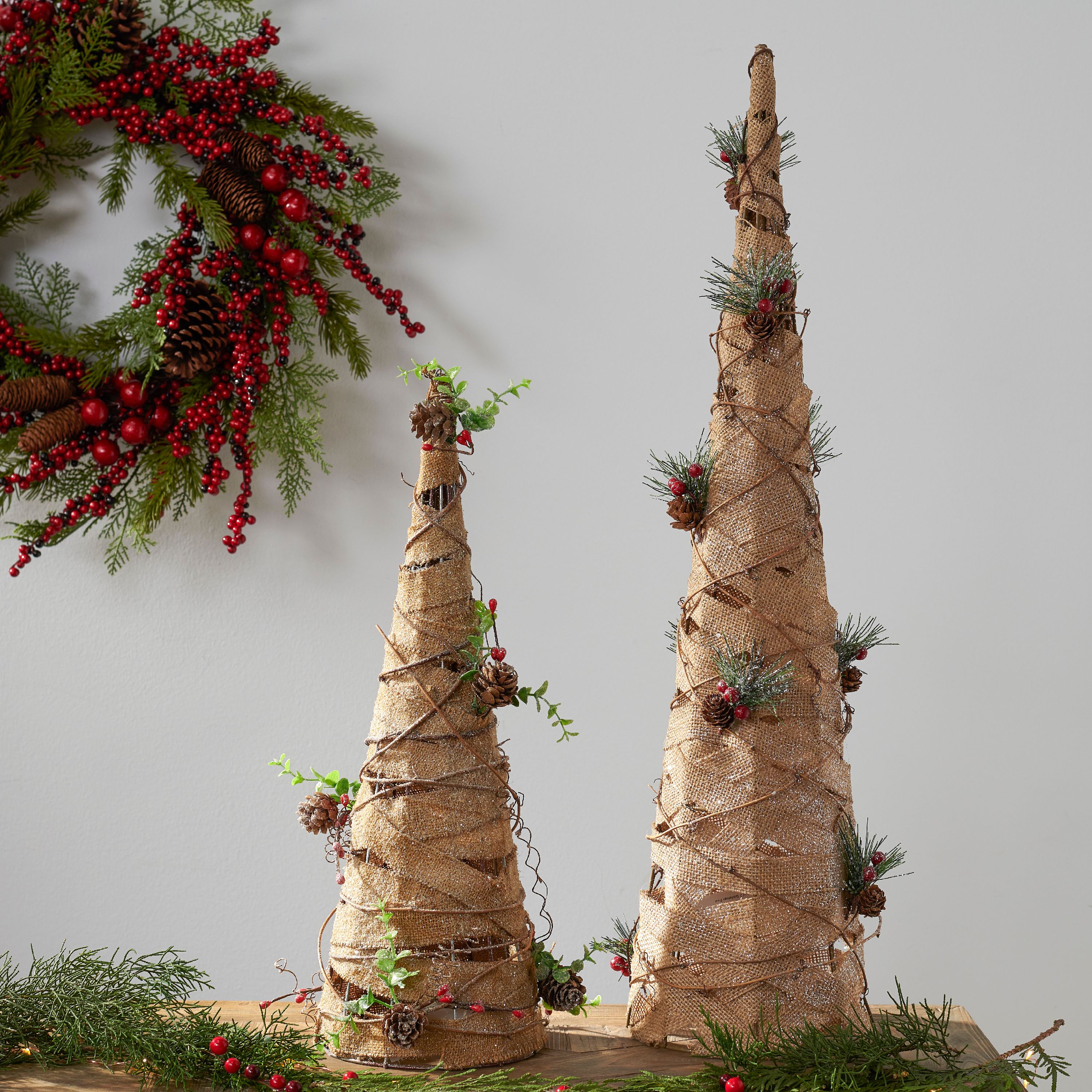 Belham Living Natural Tabletop Cone Christmas Trees, 18in and 24in, Set