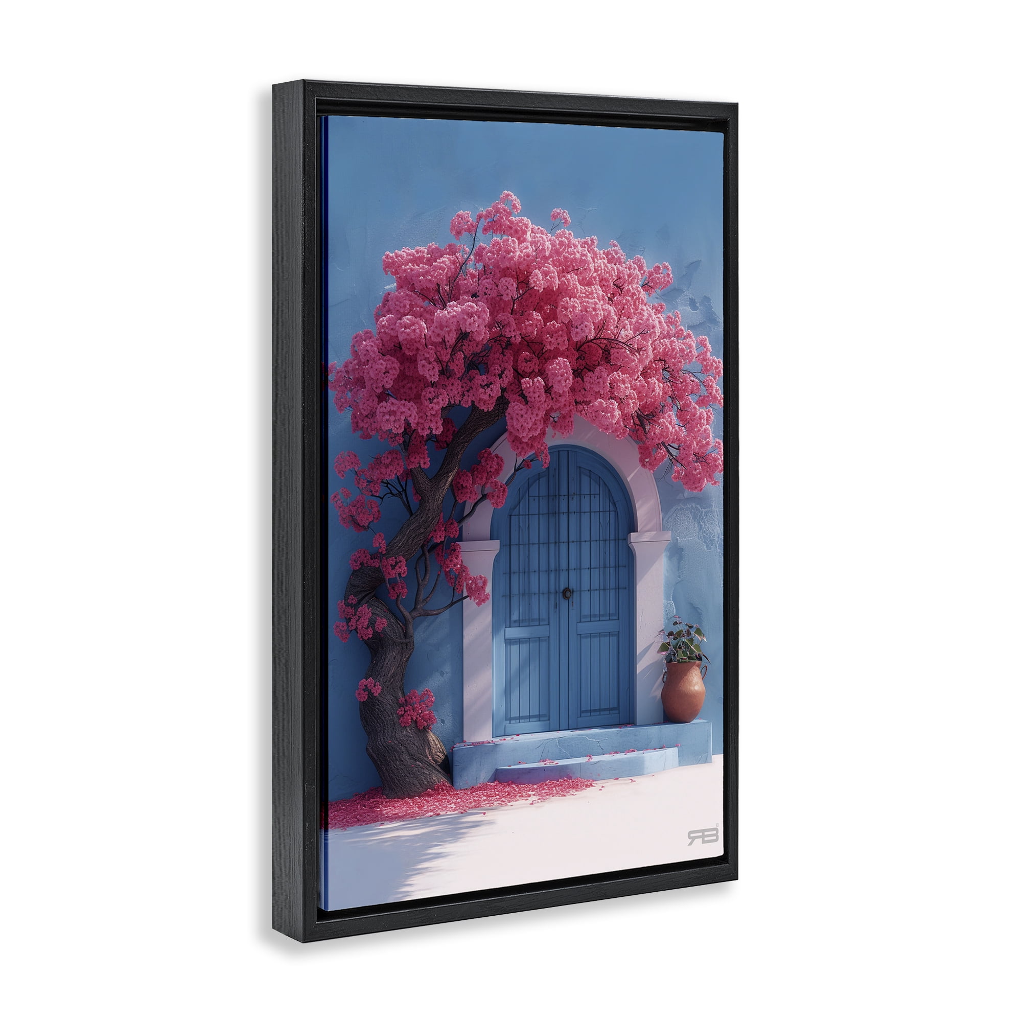 Stupell Industries Tree Circling Doorway Buildings & Architecture Painting Black Floater Framed Canvas Art Print Wall Art, 17 x 25