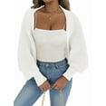 thumbnail image 3 of Women Open Front Ribbed Knit Crop Drop Shoulder Long Sleeve Solid Loose Fit Knitted Crop Cardigan Shrug White One size, 3 of 9