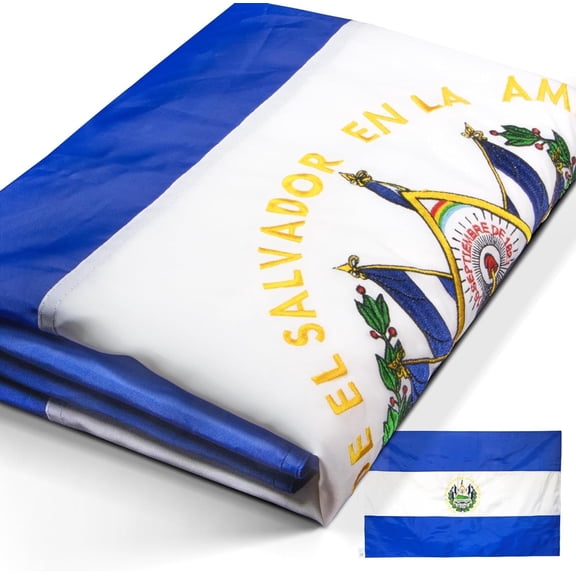 Anley EverStrong Series El Salvador Flag 3x5 Foot - Embroidered and Sewn Stripes - Salvadoran National Flags