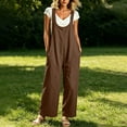 thumbnail image 2 of Women Solid Adjustable Strap Overalls Jumpsuit, Wide Leg Loose Casual Bib Pants with Side Pockets Brown L(L), 2 of 7