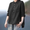 thumbnail image 5 of KBZDBZC Womens T Shirts Women's Lapel Neck Casual Solid Colour Cotton and Linen Long Sleeve Shirt Women Shirts Womens Tops Summer Tops (Black,M), 5 of 6