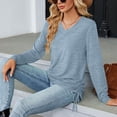 thumbnail image 6 of Scyoekwg Western Tops for Women V-Neck Side Tie Tunic Shirts Lightweight Loose Tshirt Tops for Women Trendy Long Sleeve Dressy Casual Blouse Solid Color Blouses (Light Blue,M), 6 of 7