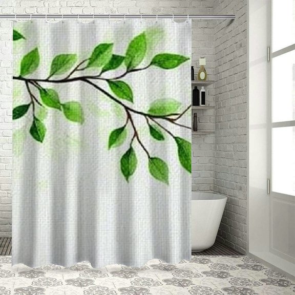 SHERONV Green Leaves Bathroom Shower Curtain Set with Hooks 100% Polyester 36"x72