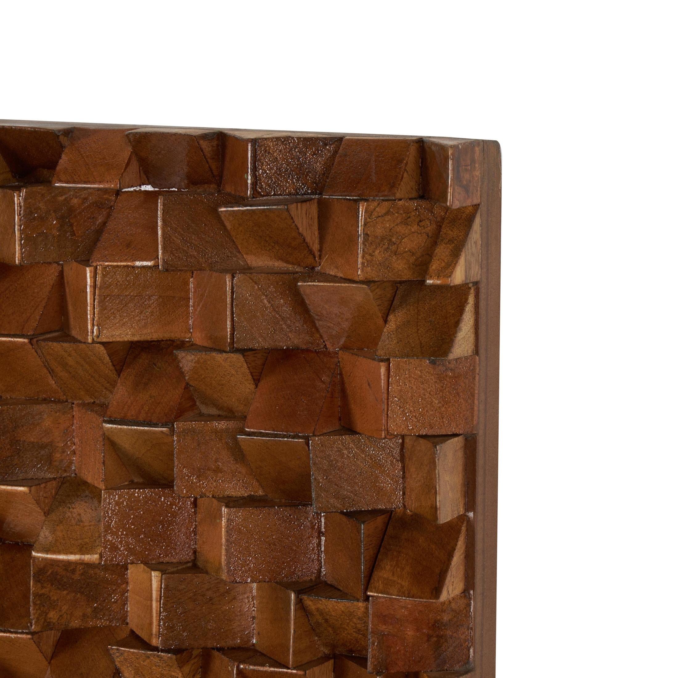 DecMode Brown Mango Wood Handmade 3D Cube Inspired Geometric Wall Decor