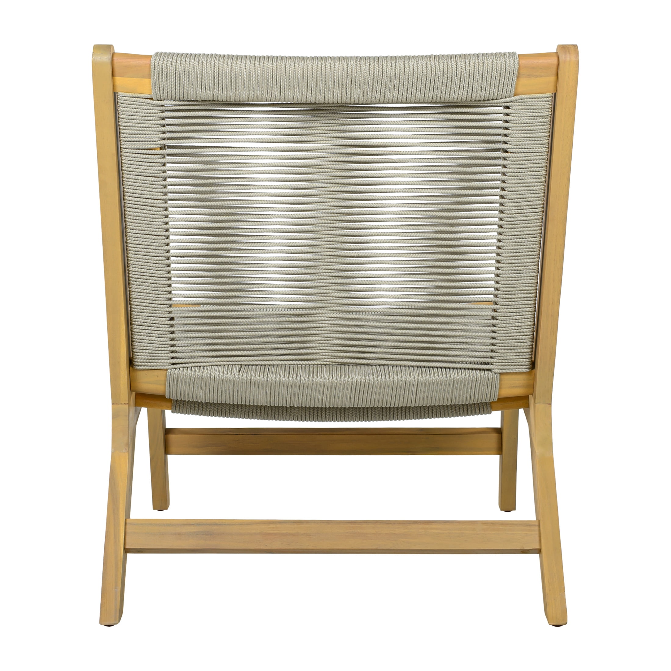 Christopher Knight Home Set of 2 Outdoor Lounge Chairs, Acacia Wood Rope Patio Chairs, Light Teak+Beige