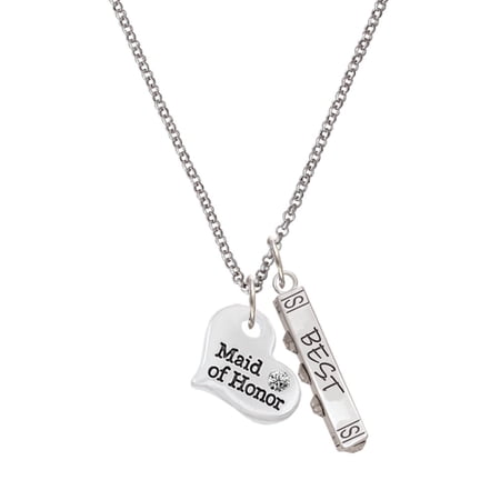 Delight Jewelry Silvertone Large Maid of Honor Heart Silvertone Best Friends Forever Bar Charm Necklace 23