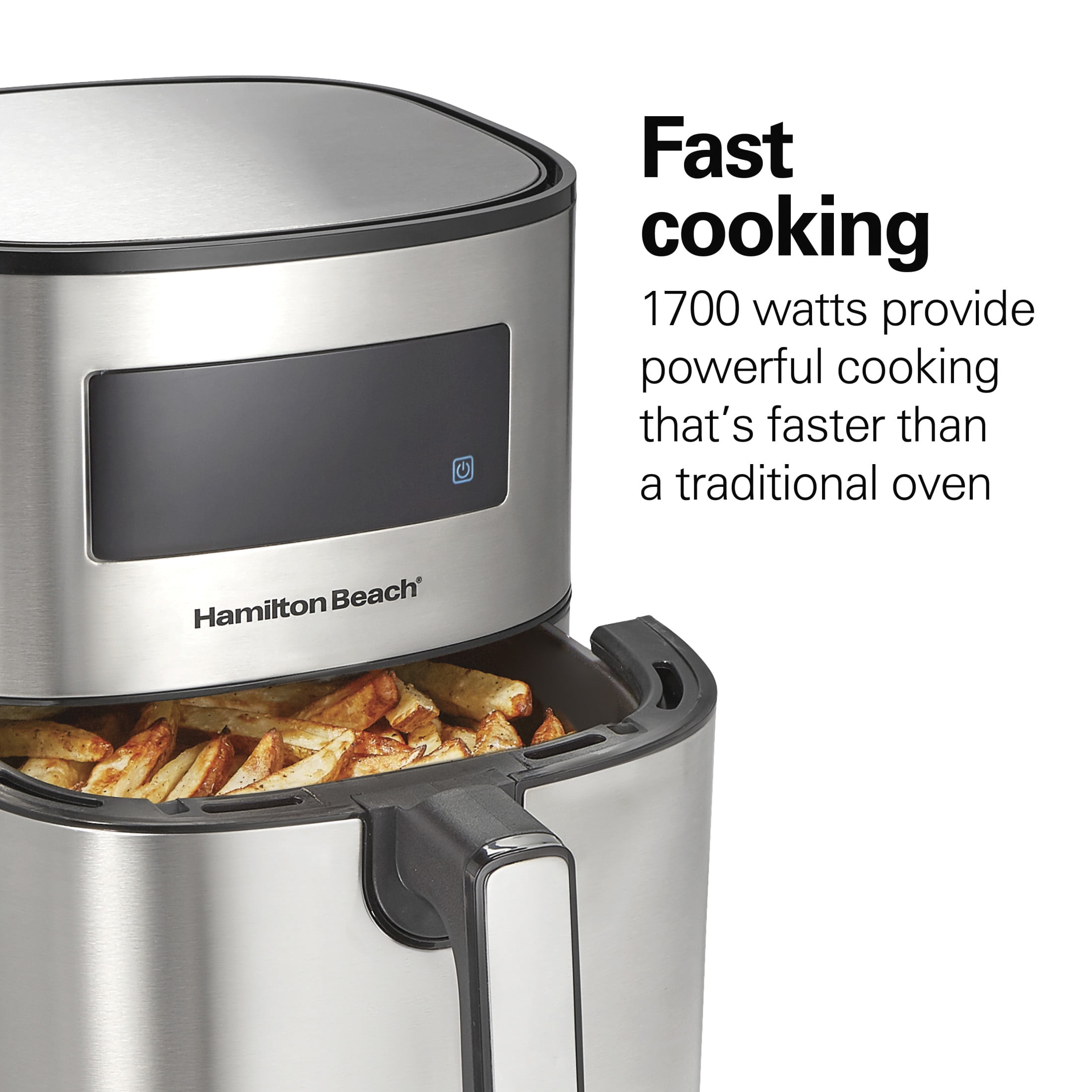Hamilton Beach 5.8 Quart Air Fryer with Digital Touch Controls and Nonstick Basket, Stainless Steel