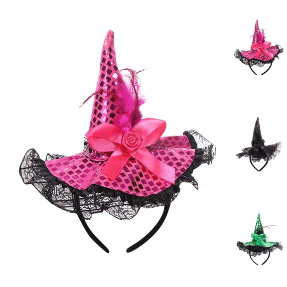 Bmisegm Hair Headbands for Women Halloween Witch Hat Headband Lace Decorated Masquerade Party Fascinator Fascinator for Women One Size