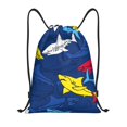 thumbnail image 1 of Xecao Cartoon Shark Pattern Sports Drawstring Backpack - String Swim Gym Bag with Wet Proof Pocket for Women&Men-Medium, 1 of 6