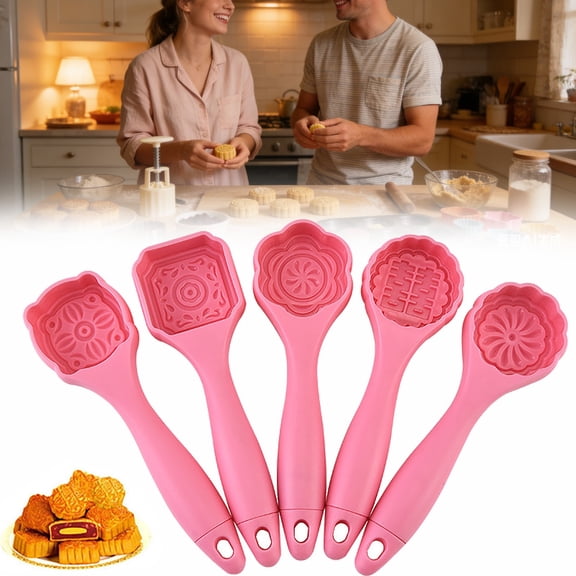 5pcs Moon Cake Moulds for Baking Easy Demoulding Pastry Tools for Homemade and Festive Treats Pink