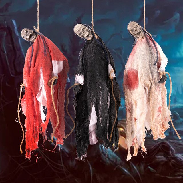 Halloween Voice-activated Luminous Hanging Ghost For Home Garden Bar Haunted House Decor Scary Props Halloween Party DecorationBlackChina He Qiyong unisex